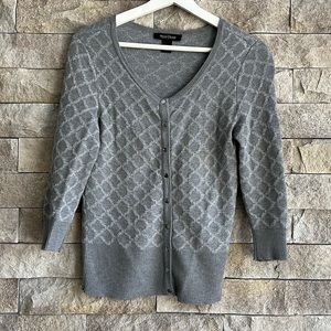 WHBM snap front grey and silver sweater